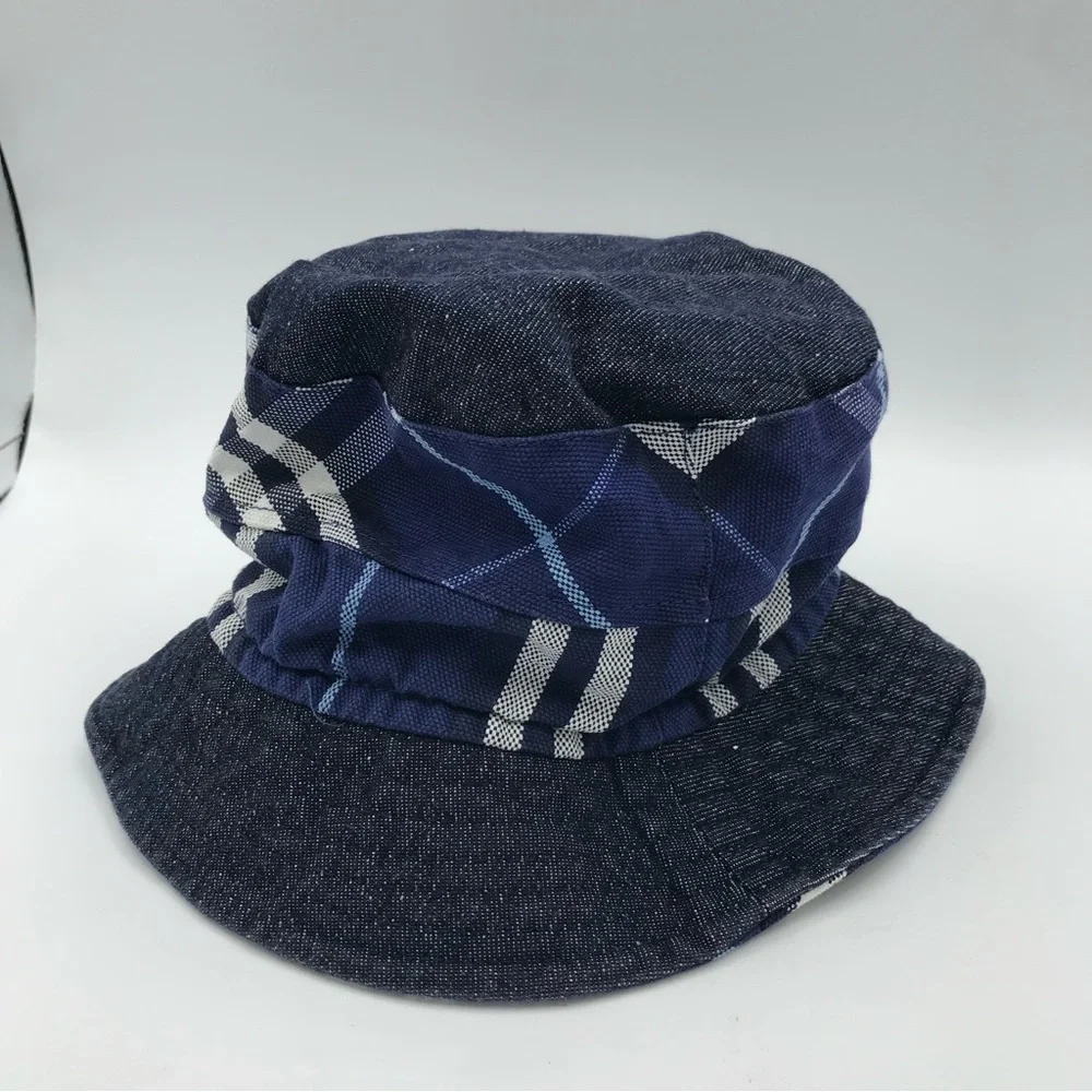 Burberry London Kids Bucket Hat Sz Small Blue Nova Check Denim Chambray Pocket